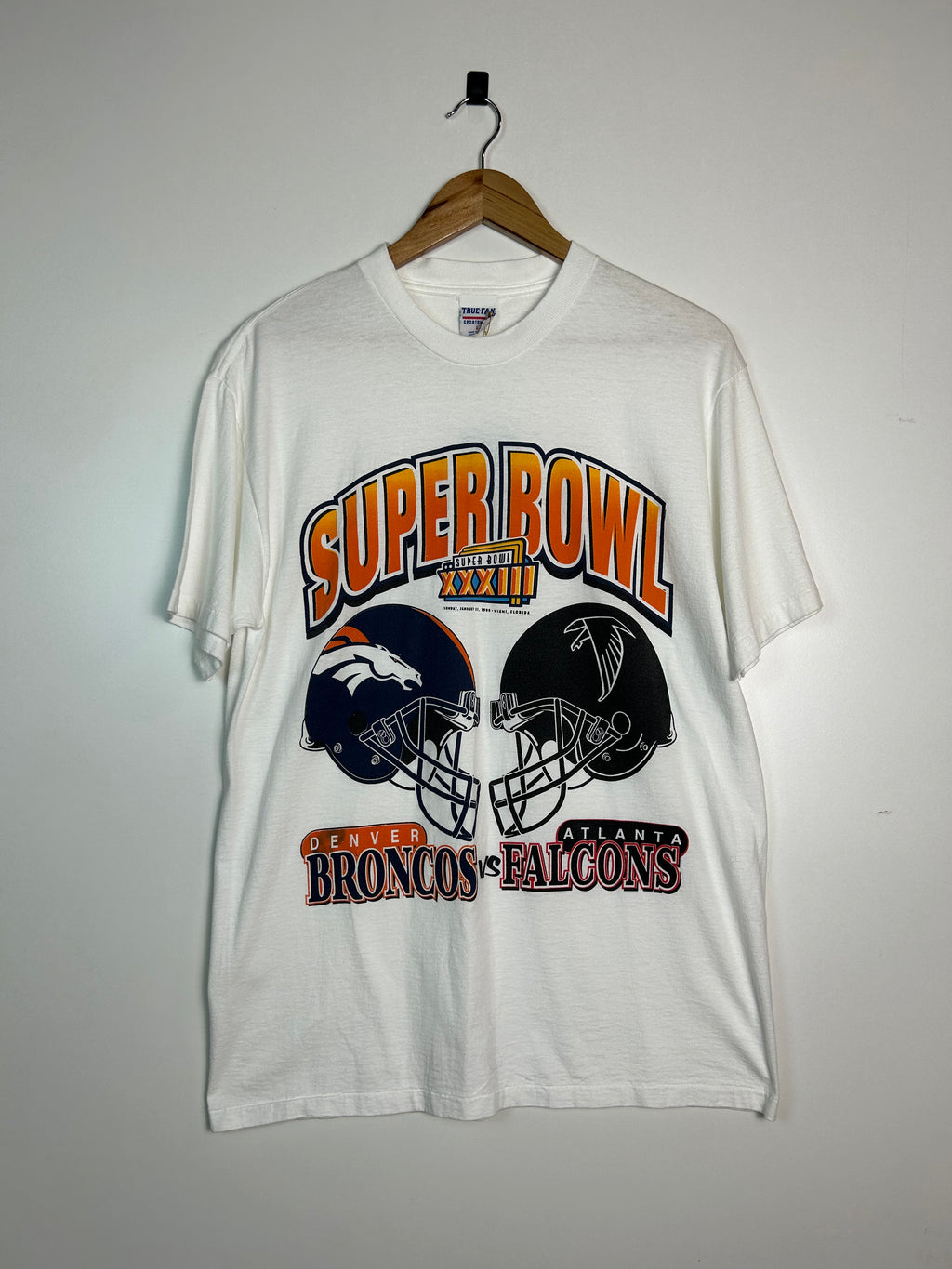 Broncos and Falcons Superbowl 1999 white tee